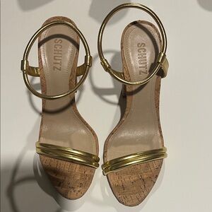SCHUTZ Women's Gold and Brown Heels